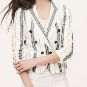 Ann Taylor LOFT Striped Linen Cotton Blazer Jacket Size 4 Black and white Color 